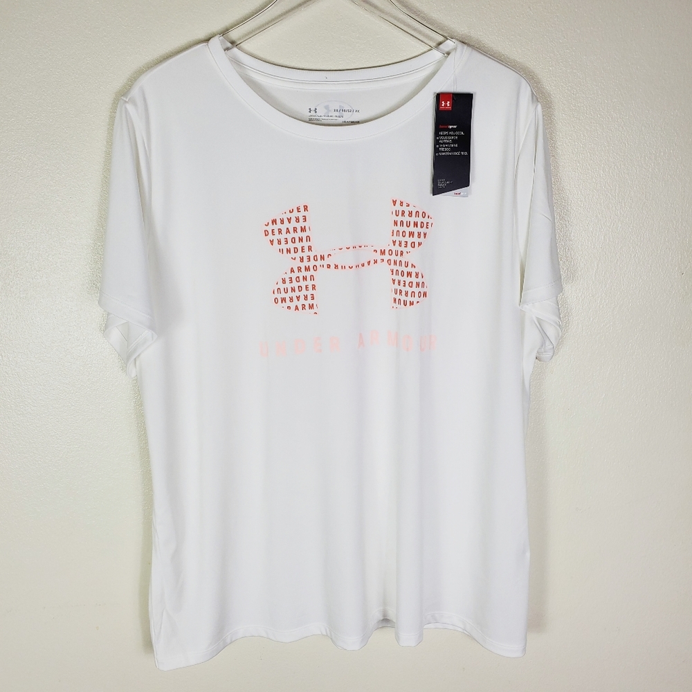 NWT Under Armour White & Peach Graphic Tee Size 2X